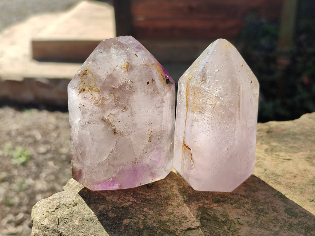 Polished Smokey Window Amethyst Quartz Crystals x 6 From Akansobe, Madagascar - Toprock Gemstones and Minerals 