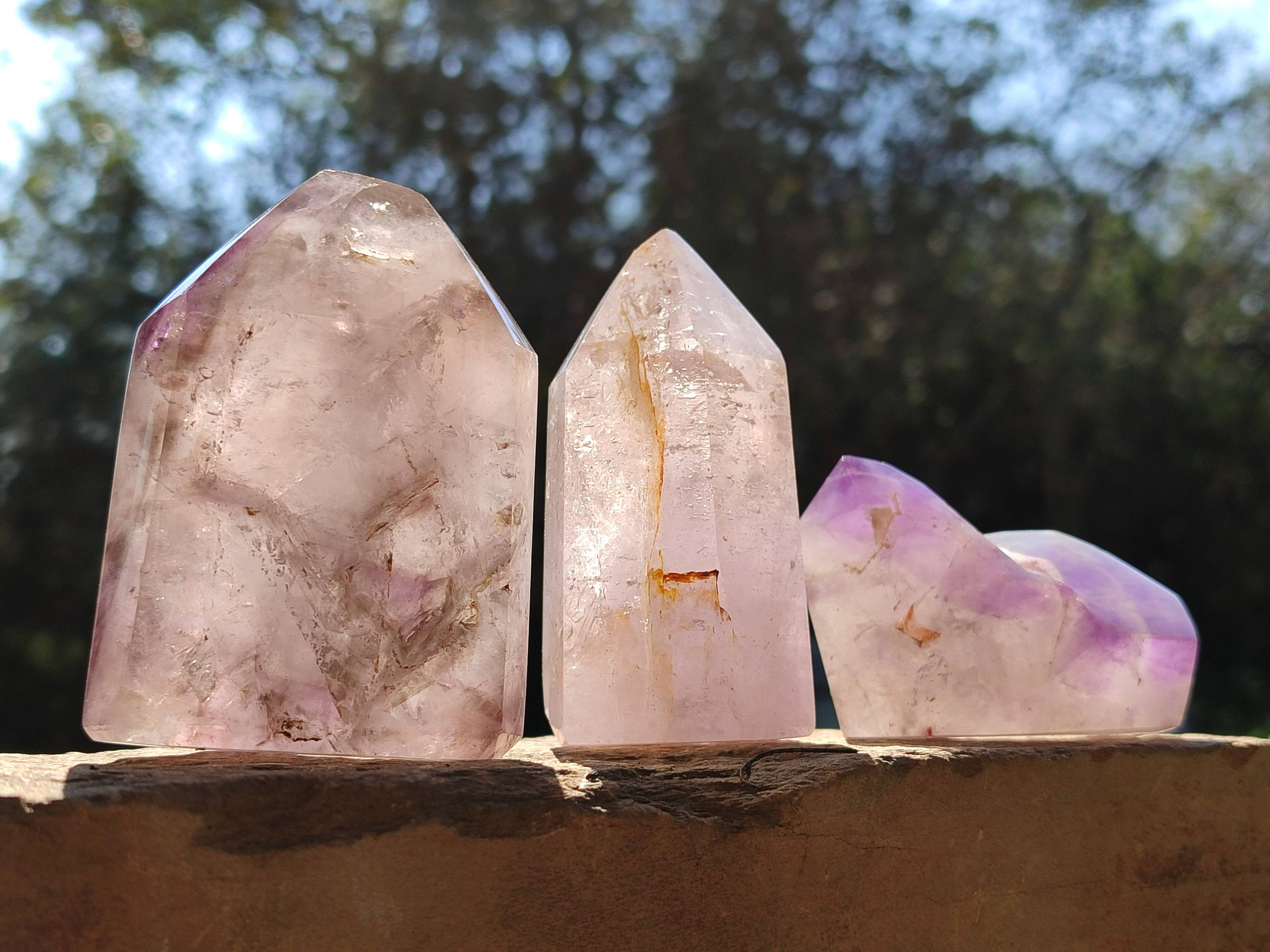 Polished Smokey Window Amethyst Quartz Crystals x 6 From Akansobe, Madagascar - Toprock Gemstones and Minerals 