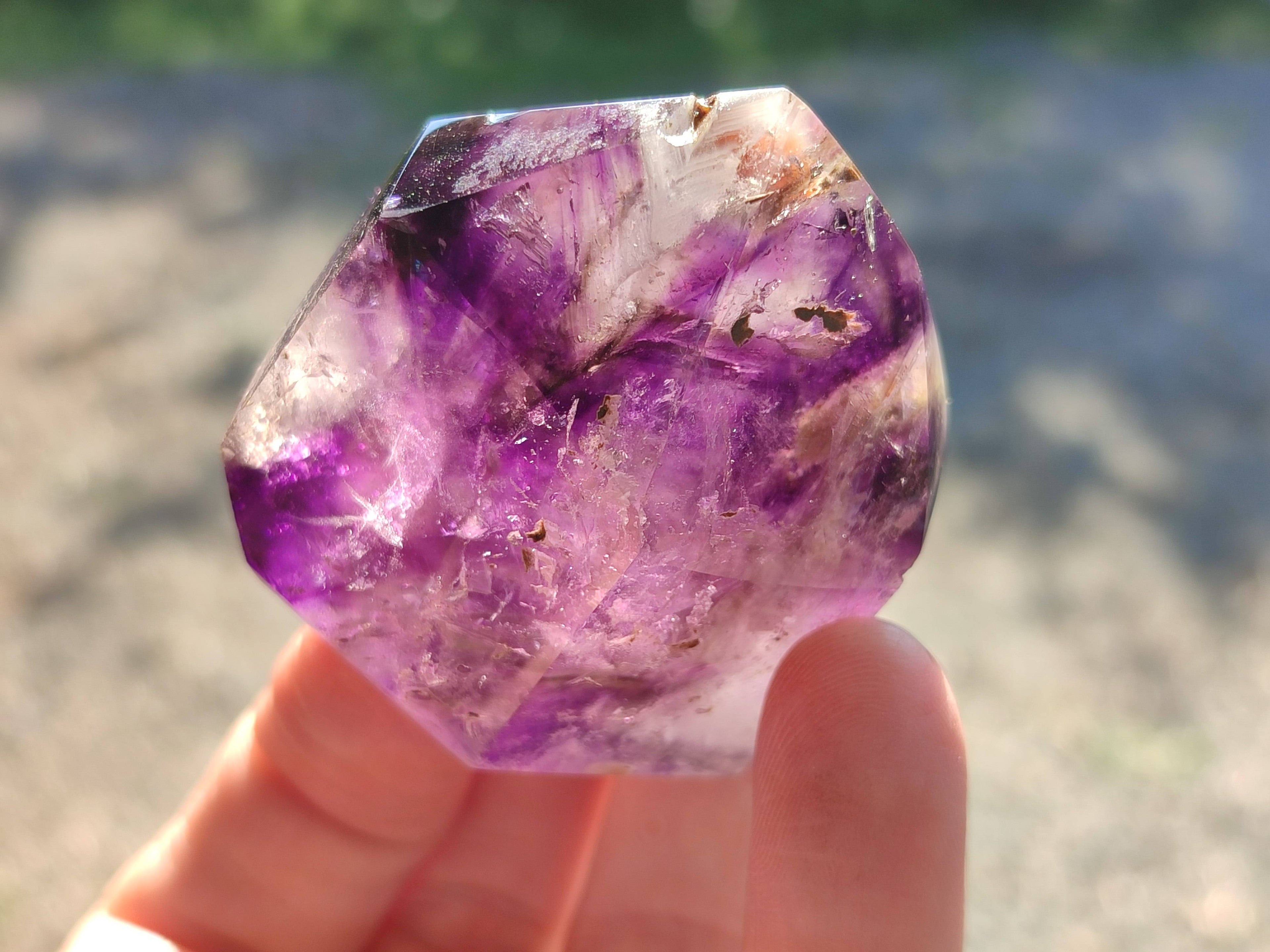 Polished Smokey Window Amethyst Quartz Crystals x 6 From Akansobe, Madagascar - Toprock Gemstones and Minerals 