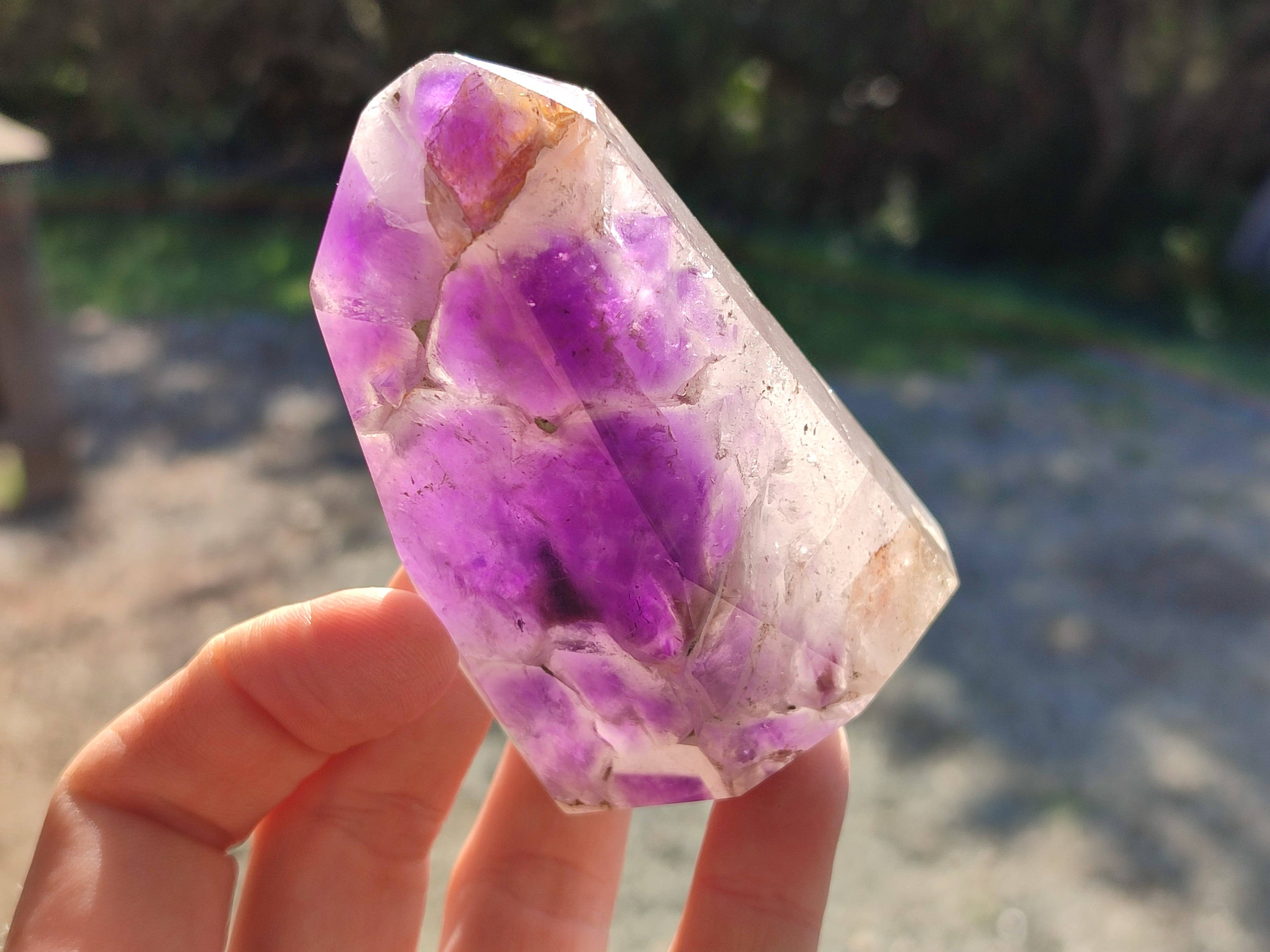 Polished Smokey Window Amethyst Quartz Crystals x 6 From Akansobe, Madagascar - Toprock Gemstones and Minerals 