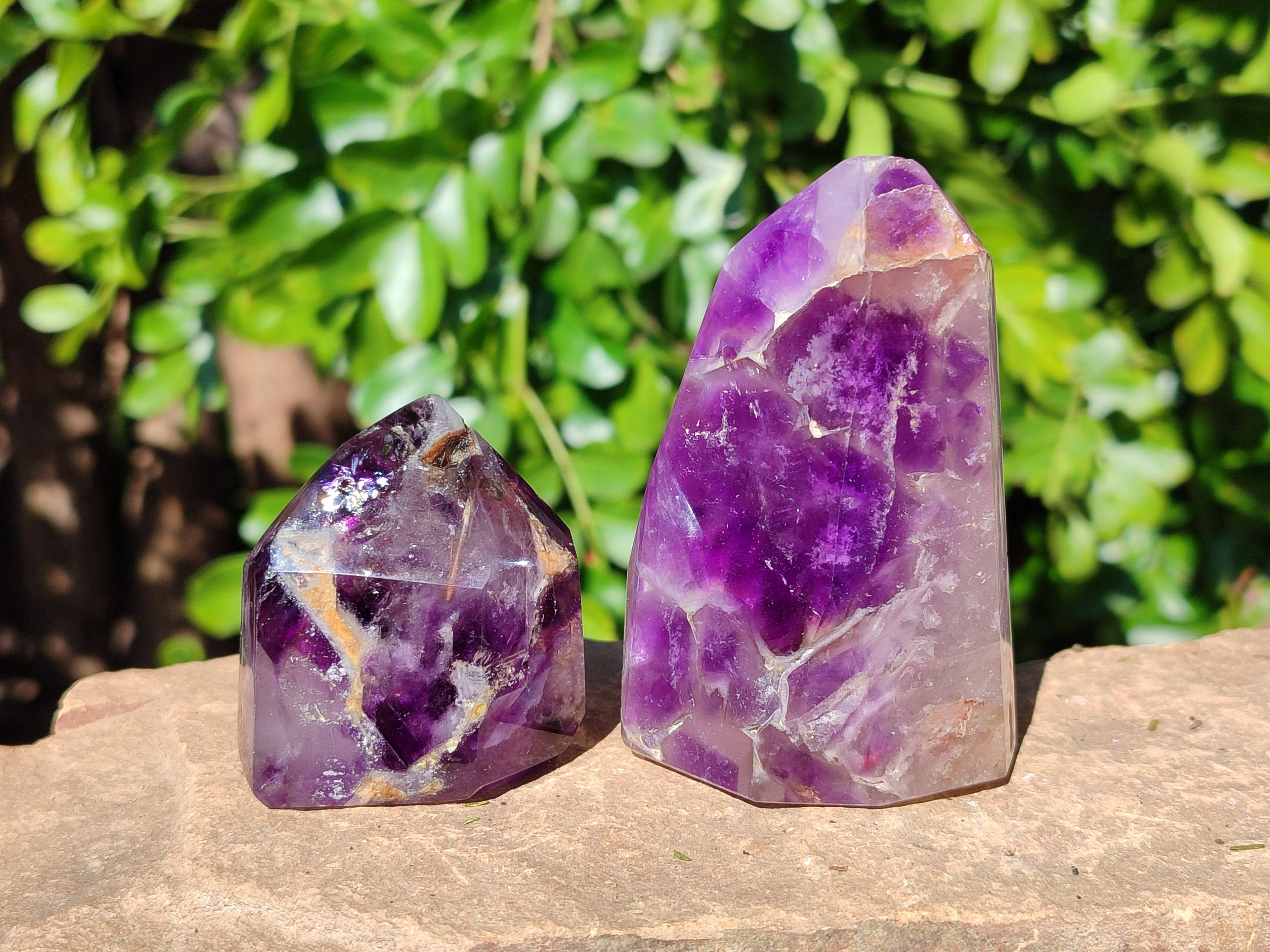 Polished Smokey Window Amethyst Quartz Crystals x 6 From Akansobe, Madagascar - Toprock Gemstones and Minerals 