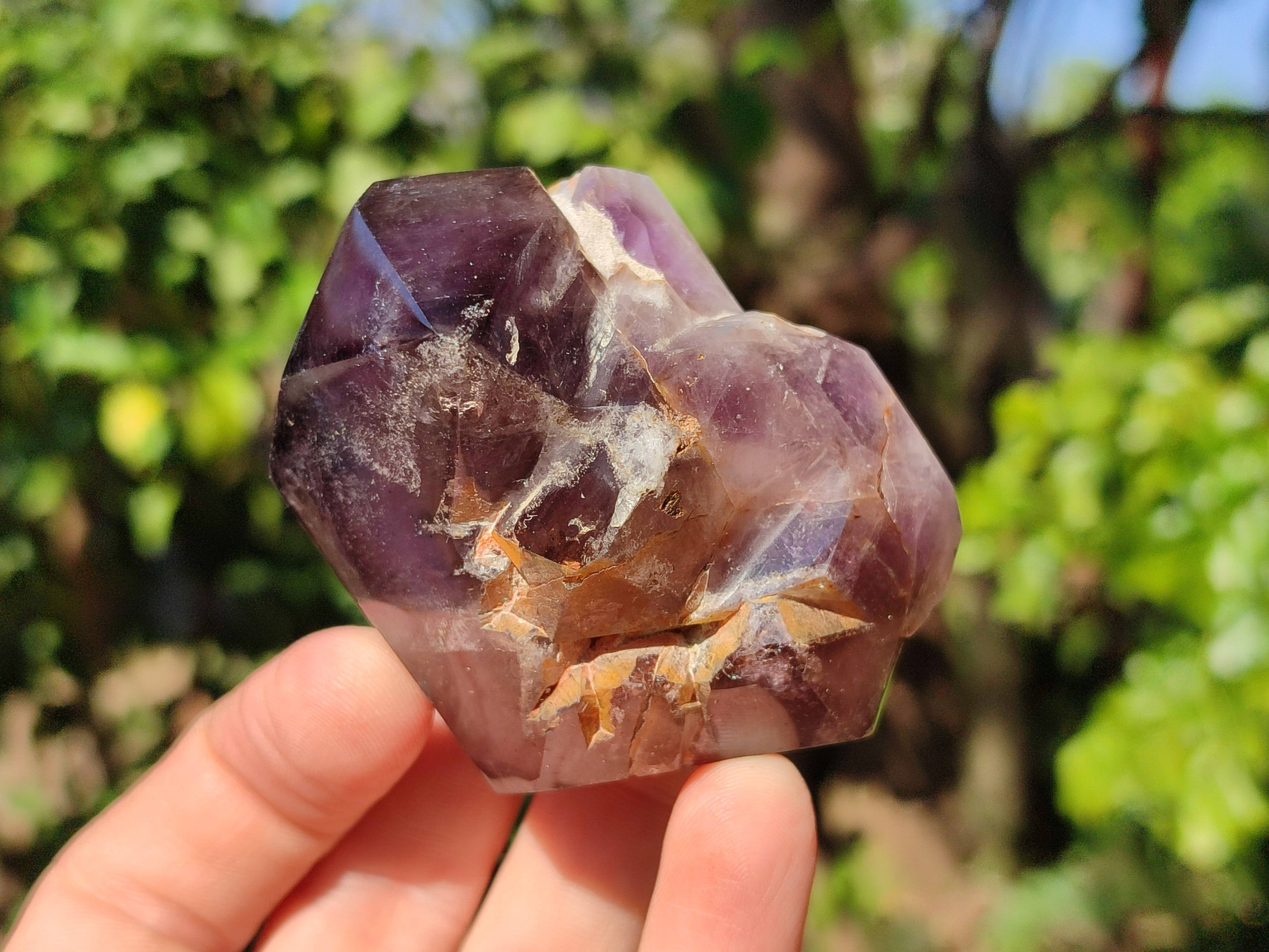 Polished Smokey Window Amethyst Quartz Crystals x 6 From Akansobe, Madagascar - Toprock Gemstones and Minerals 