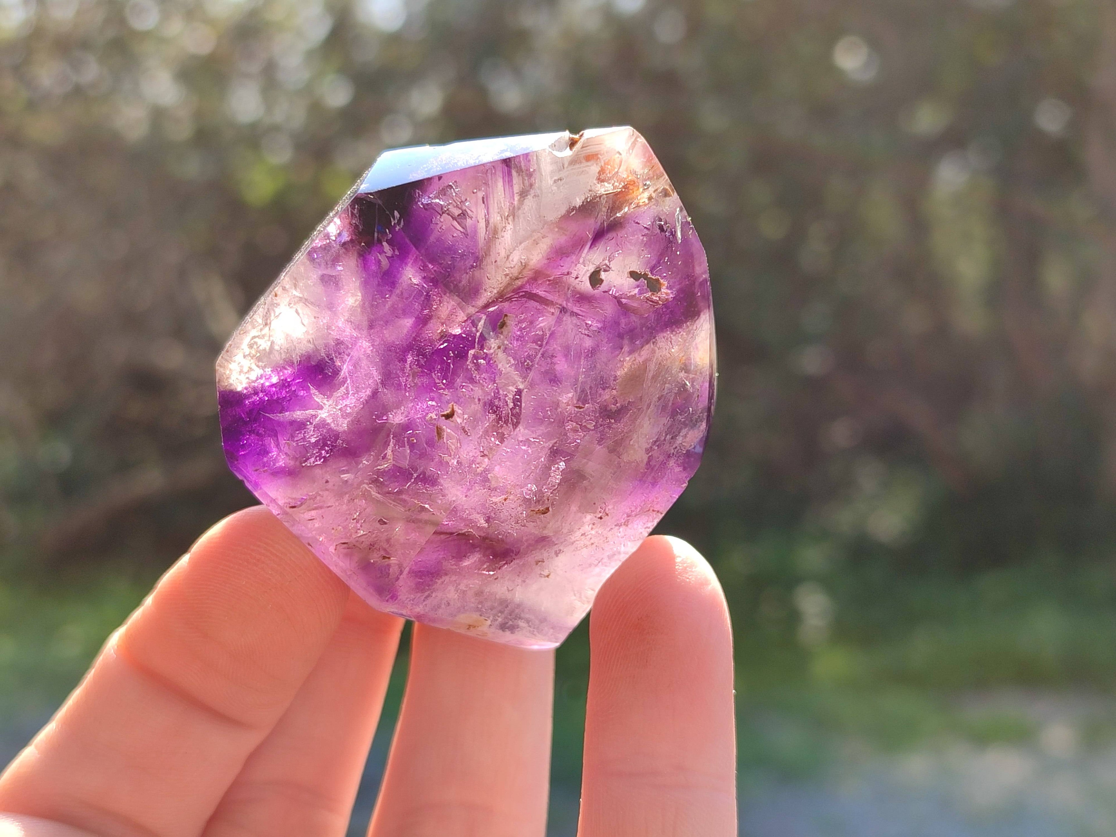 Polished Smokey Window Amethyst Quartz Crystals x 6 From Akansobe, Madagascar - Toprock Gemstones and Minerals 