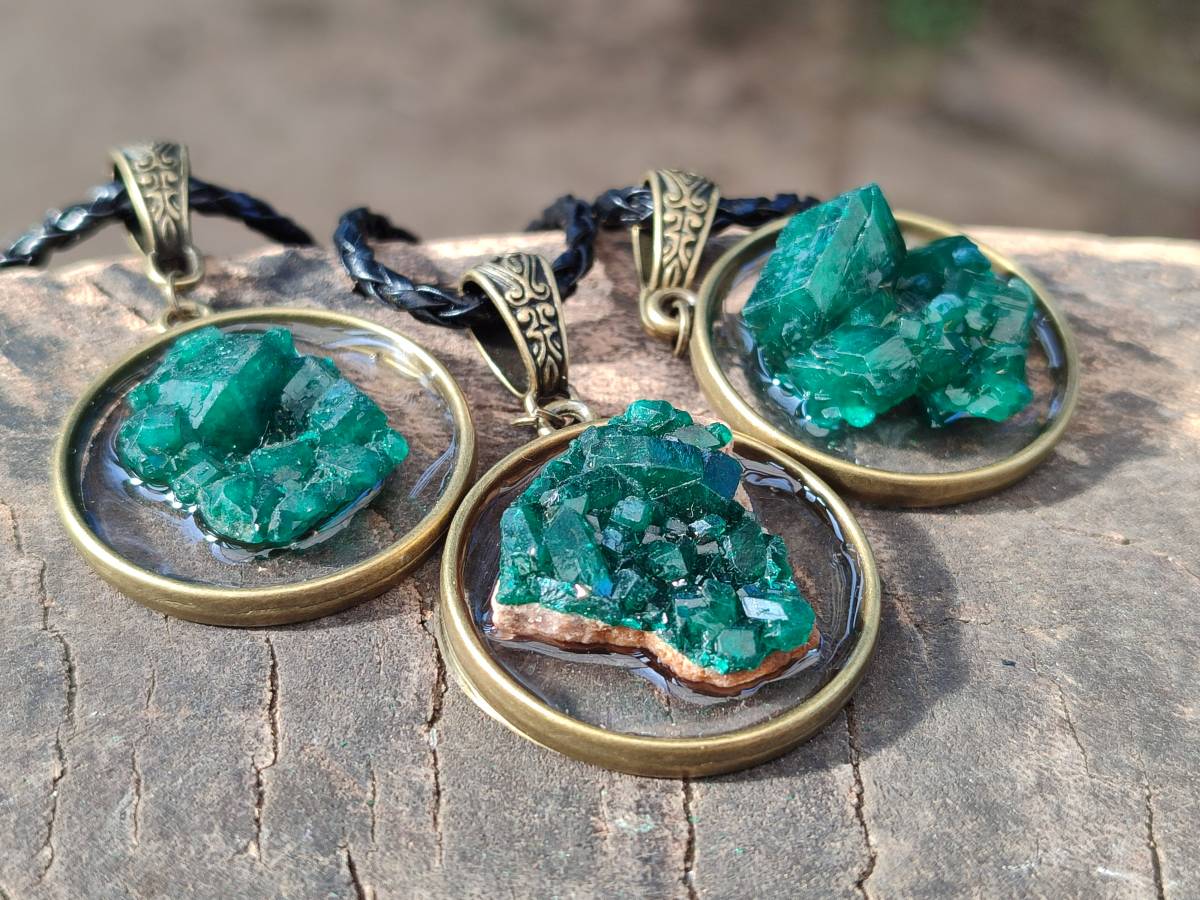 Hand Made Specially Selected Dioptase Pendants - Sold Per Item - From South Africa - Toprock Gemstones and Minerals 