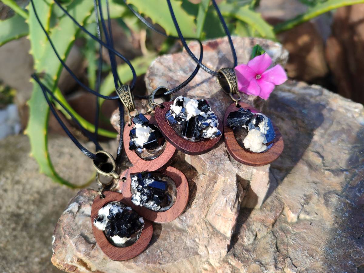 Hand Made Specially Selected Schorl Pendants - Sold Per Item - From South Africa - Toprock Gemstones and Minerals 