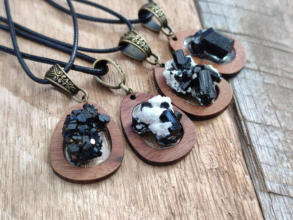 Hand Made Specially Selected Schorl Pendants - Sold Per Item - From South Africa - Toprock Gemstones and Minerals 