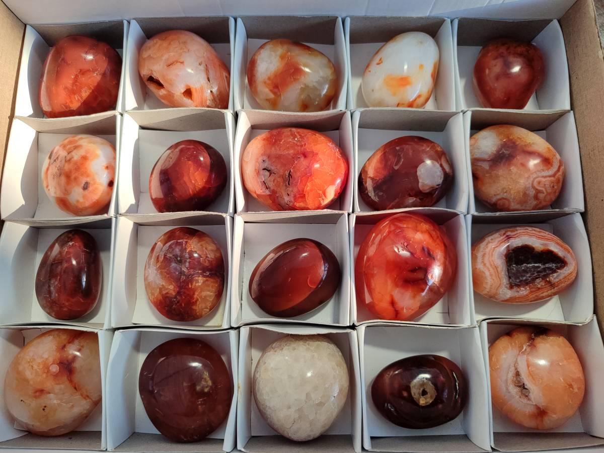 Polished Carnelian Agate Palm Stones x 20 From Madagascar - Toprock Gemstones and Minerals 