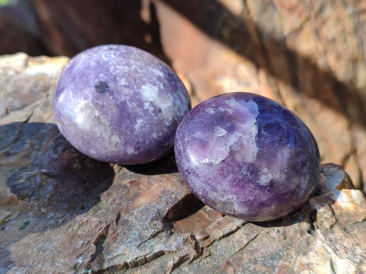 Polished Lepidolite with Pink Rubellite Palm Stones x 20 From Ambatondrazaka, Madagascar - Toprock Gemstones and Minerals 