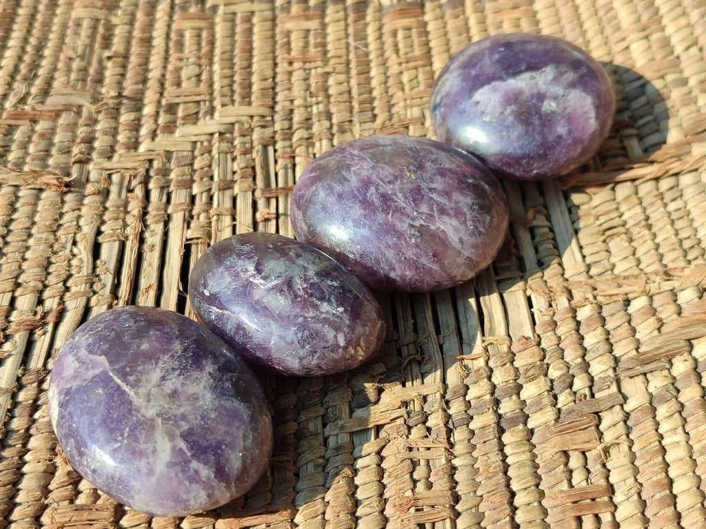 Polished Lepidolite with Pink Rubellite Palm Stones x 20 From Ambatondrazaka, Madagascar - Toprock Gemstones and Minerals 