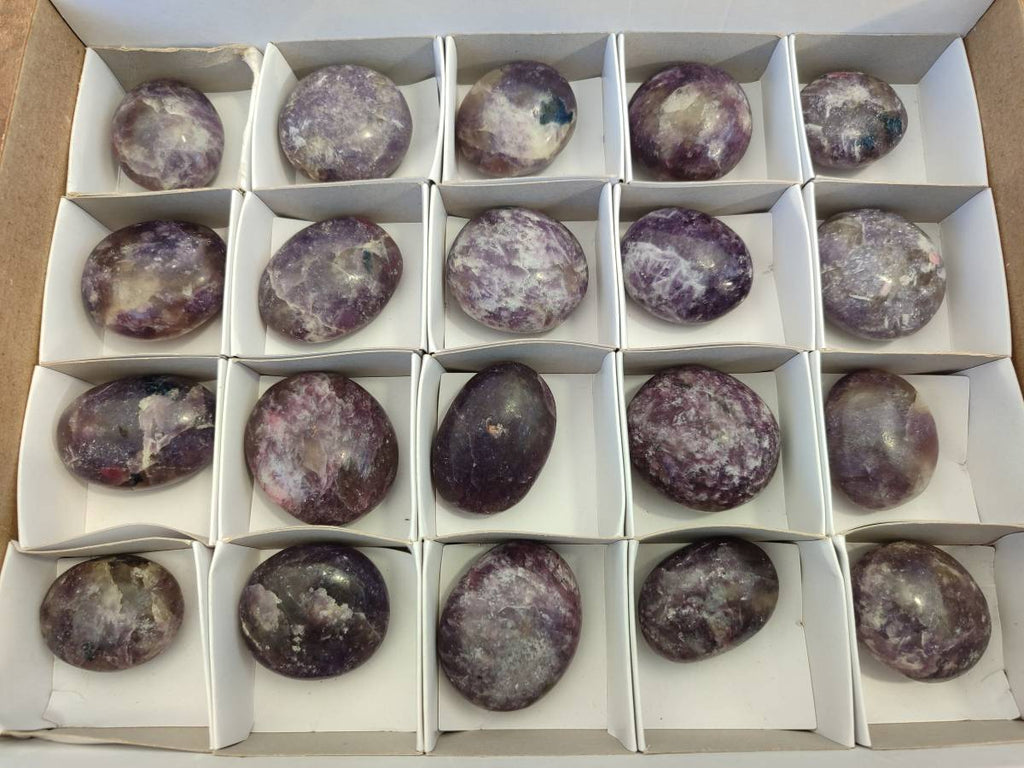 Polished Lepidolite with Pink Rubellite Palm Stones x 20 From Ambatondrazaka, Madagascar - Toprock Gemstones and Minerals 
