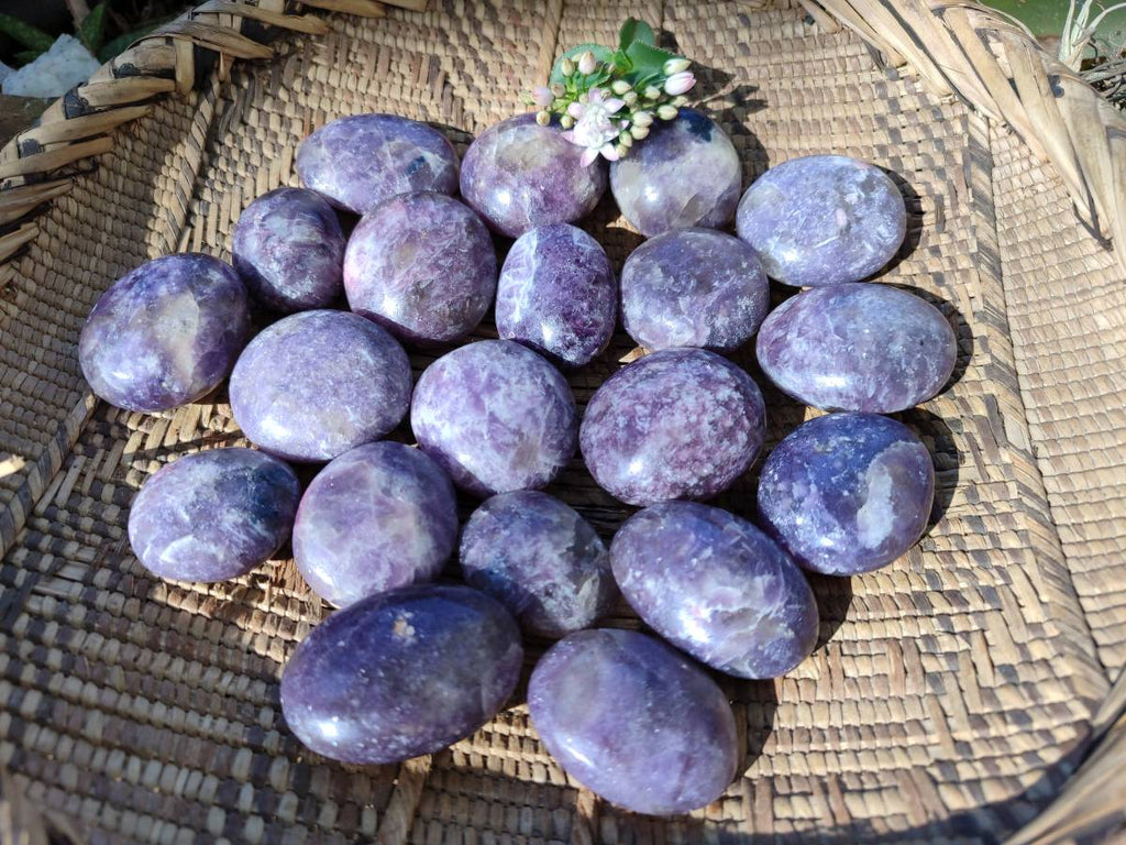 Polished Lepidolite with Pink Rubellite Palm Stones x 20 From Ambatondrazaka, Madagascar - Toprock Gemstones and Minerals 
