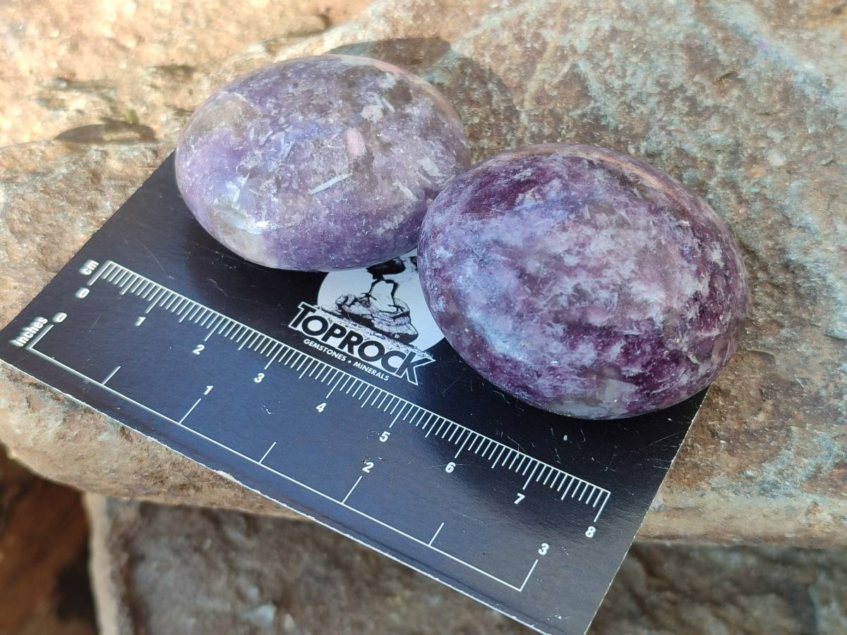 Polished Lepidolite with Pink Rubellite Palm Stones x 20 From Ambatondrazaka, Madagascar - Toprock Gemstones and Minerals 
