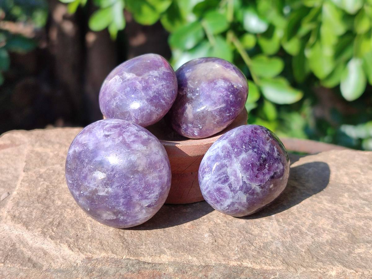 Polished Lepidolite with Pink Rubellite Palm Stones x 20 From Ambatondrazaka, Madagascar - Toprock Gemstones and Minerals 
