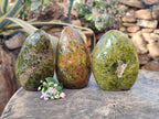 Polished Green Opal Standing Free Forms x 3 From Betroka, Madagascar - Toprock Gemstones and Minerals 