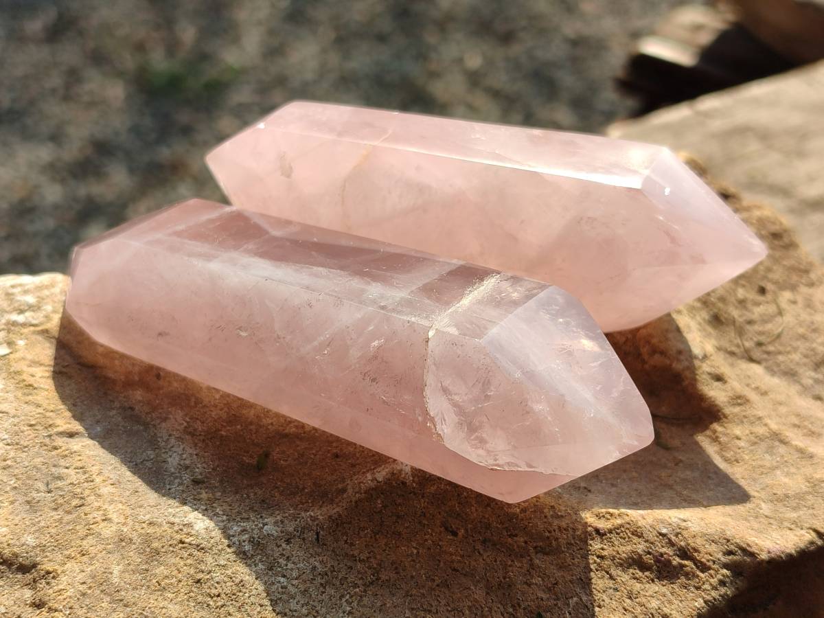 Polished Double Terminated Rose Quartz Points x 6 Madagascar - Toprock Gemstones and Minerals 