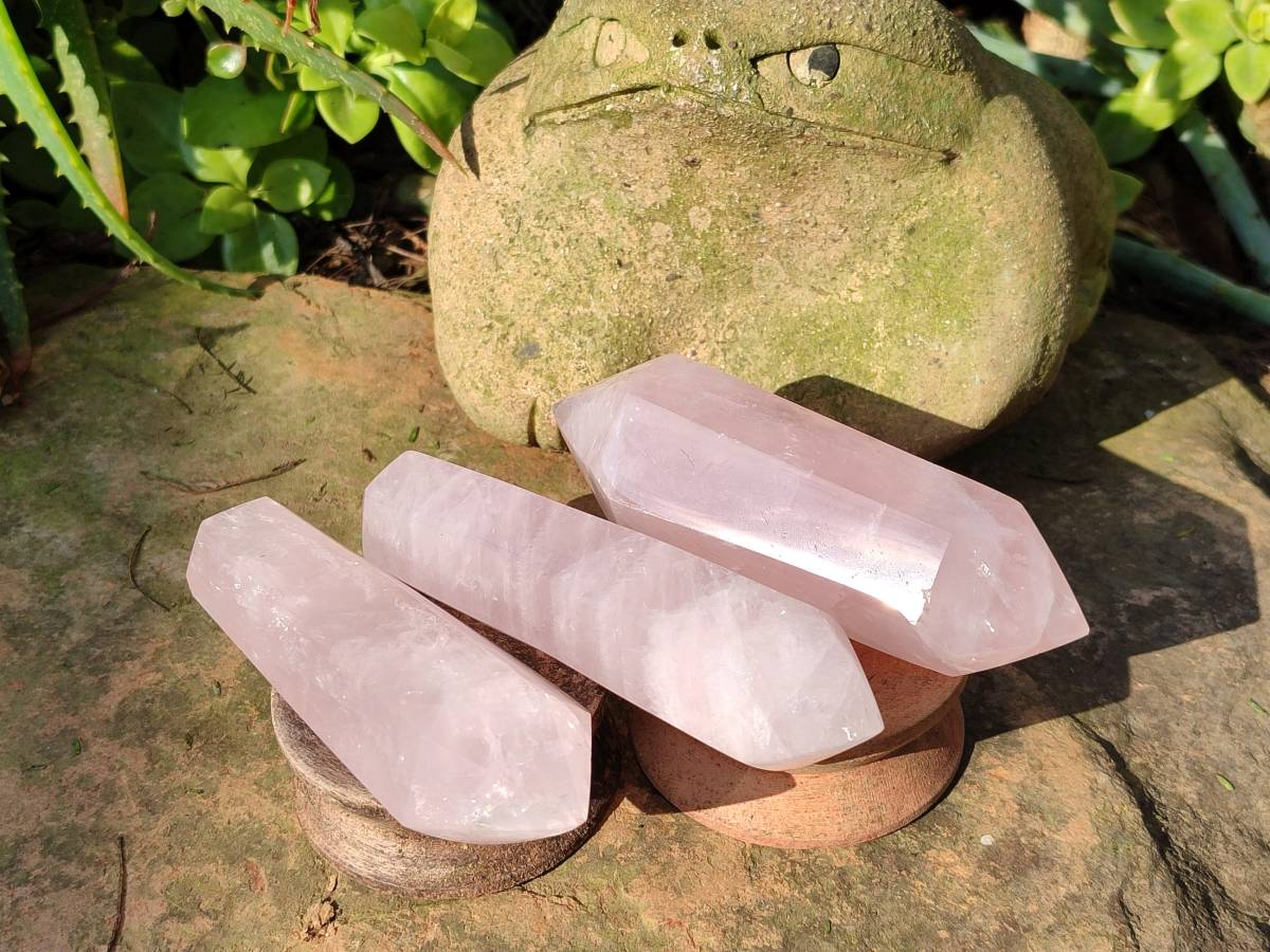 Polished Double Terminated Rose Quartz Points x 6 Madagascar - Toprock Gemstones and Minerals 