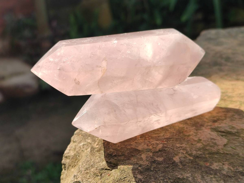 Polished Double Terminated Rose Quartz Points x 6 Madagascar - Toprock Gemstones and Minerals 