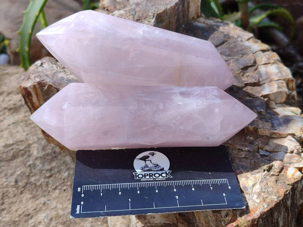 Polished Double Terminated Rose Quartz Points x 6 Madagascar - Toprock Gemstones and Minerals 