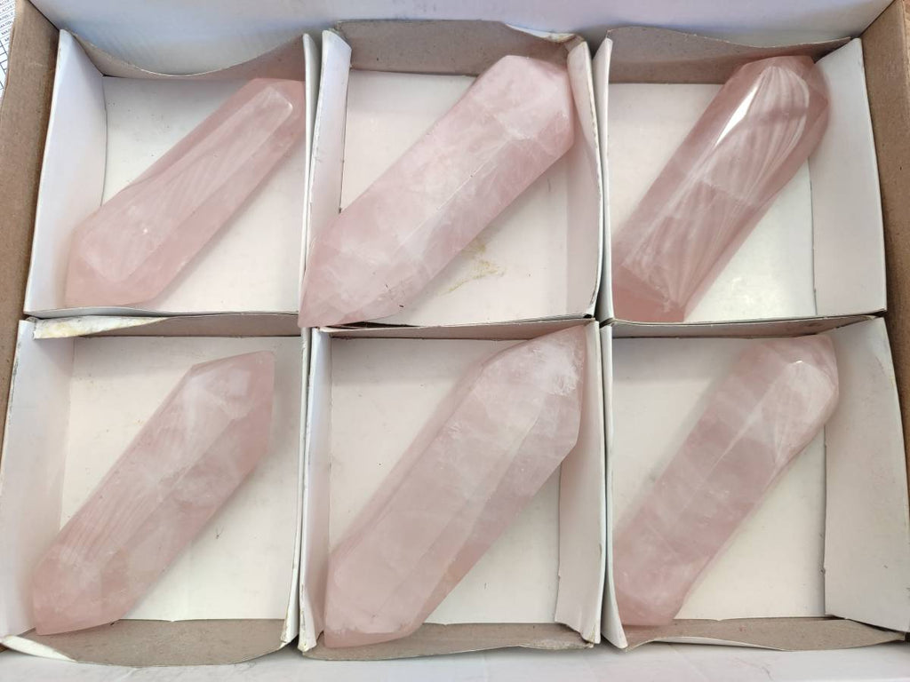 Polished Double Terminated Rose Quartz Points x 6 Madagascar - Toprock Gemstones and Minerals 