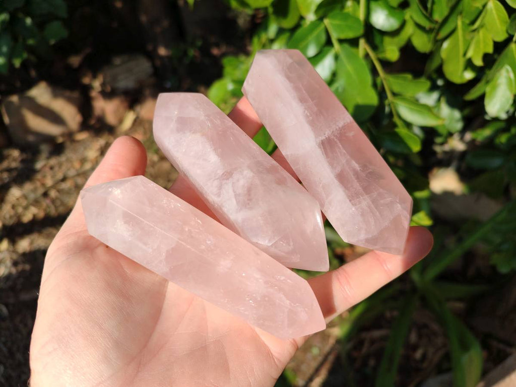 Polished Double Terminated Rose Quartz Points x 6 Madagascar - Toprock Gemstones and Minerals 