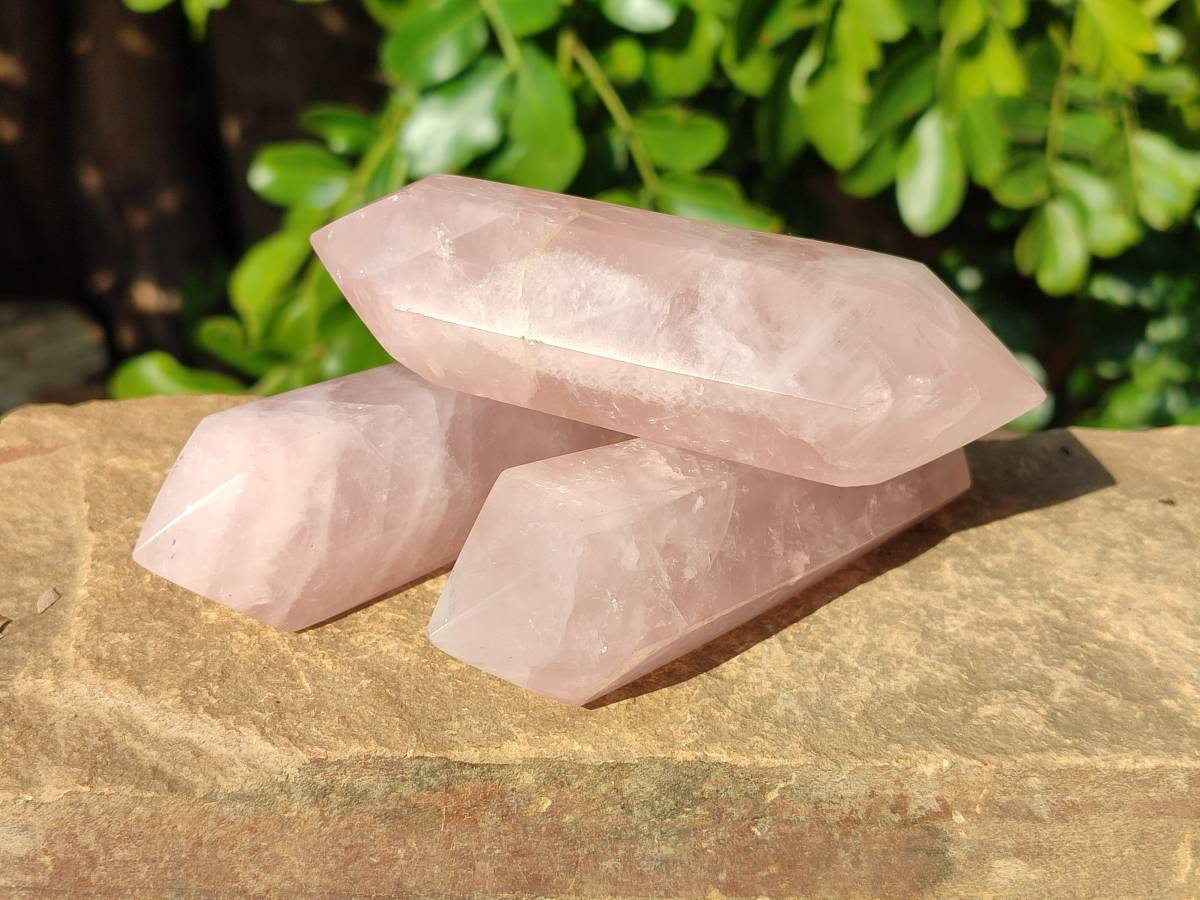 Polished Double Terminated Rose Quartz Points x 6 Madagascar - Toprock Gemstones and Minerals 