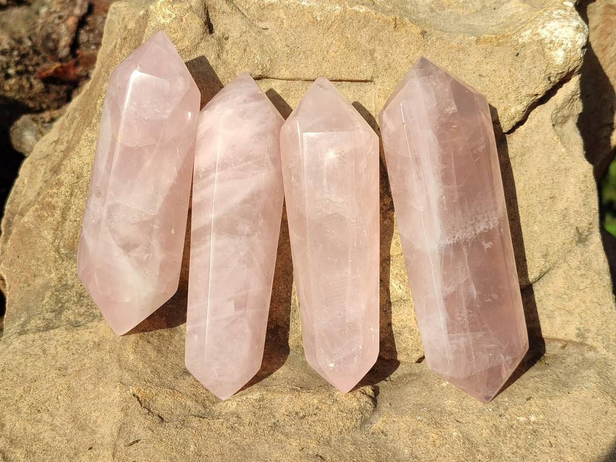 Polished Double Terminated Rose Quartz Points x 6 Madagascar - Toprock Gemstones and Minerals 