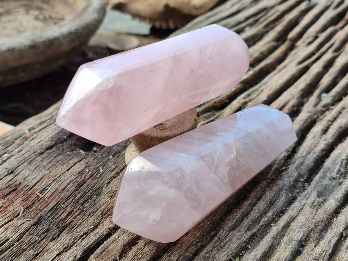 Polished Double Terminated Rose Quartz Points x 6 Madagascar - Toprock Gemstones and Minerals 