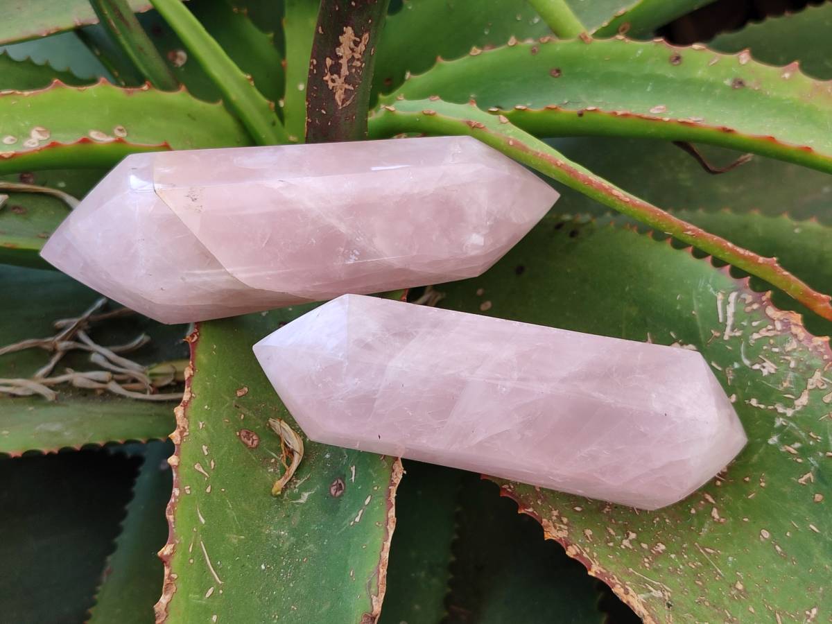 Polished Double Terminated Rose Quartz Points x 6 Madagascar - Toprock Gemstones and Minerals 