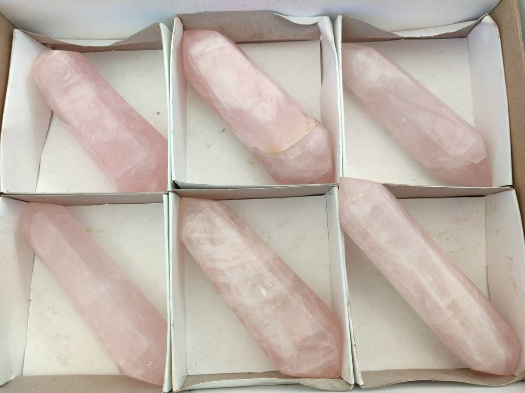 Polished Double Terminated Rose Quartz Points x 6 Madagascar - Toprock Gemstones and Minerals 