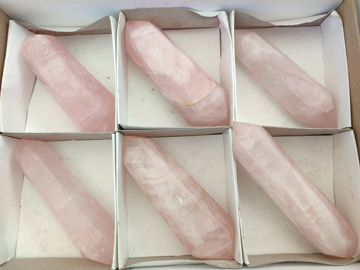 Polished Double Terminated Rose Quartz Points x 6 Madagascar - Toprock Gemstones and Minerals 
