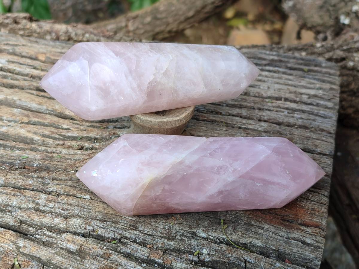 Polished Double Terminated Rose Quartz Points x 6 Madagascar - Toprock Gemstones and Minerals 