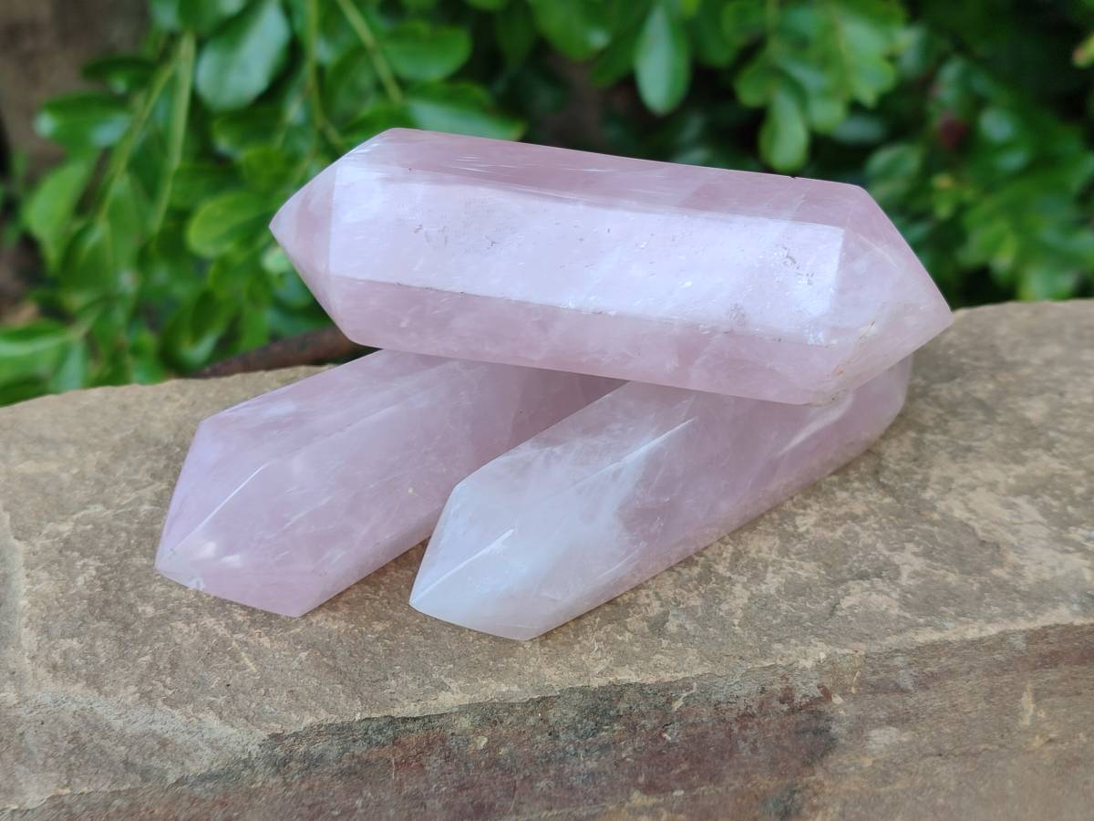 Polished Double Terminated Rose Quartz Points x 6 Madagascar - Toprock Gemstones and Minerals 