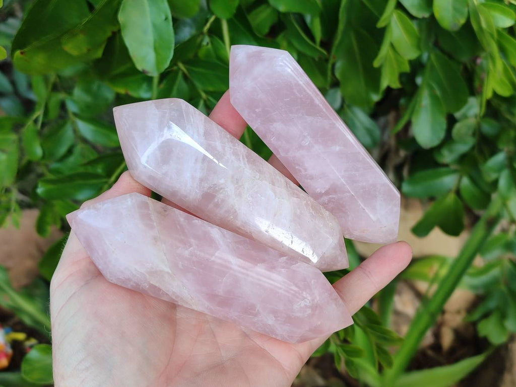 Polished Double Terminated Rose Quartz Points x 6 Madagascar - Toprock Gemstones and Minerals 