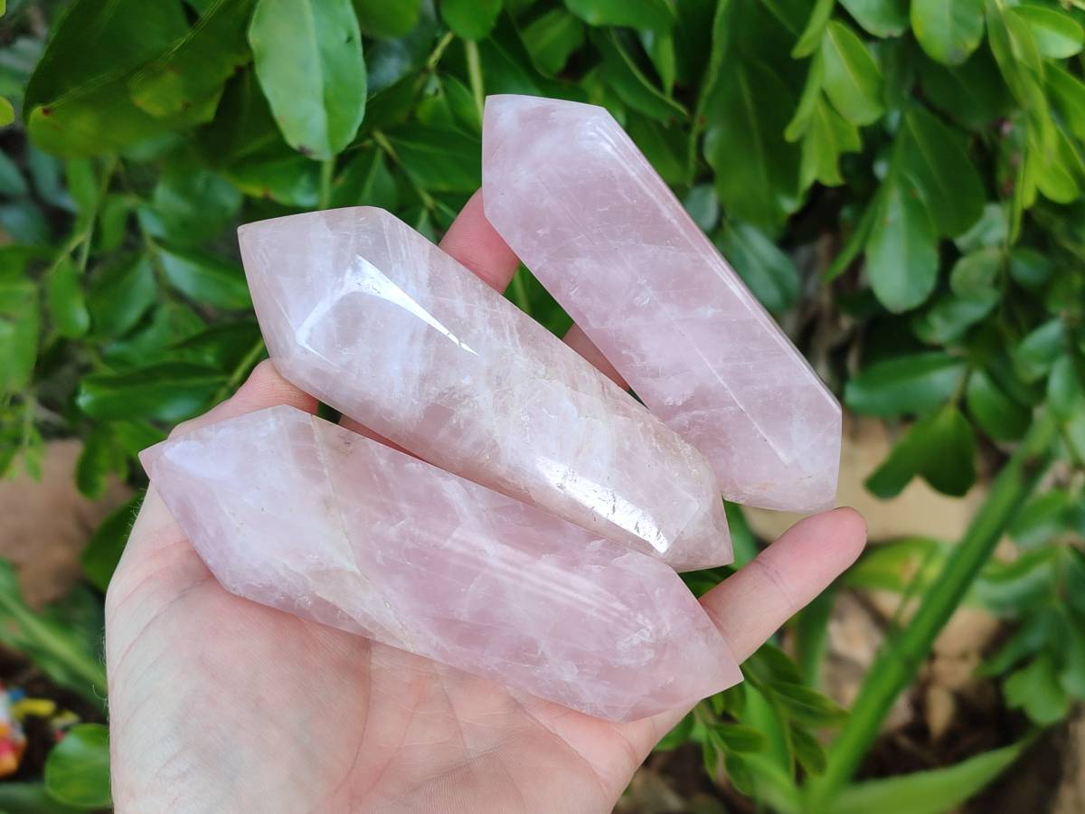 Polished Double Terminated Rose Quartz Points x 6 Madagascar - Toprock Gemstones and Minerals 