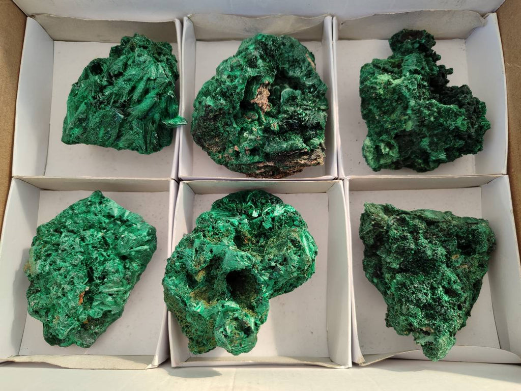 Natural Silky Malachite Specimens x 6 From Kasompe, Congo - Toprock Gemstones and Minerals 