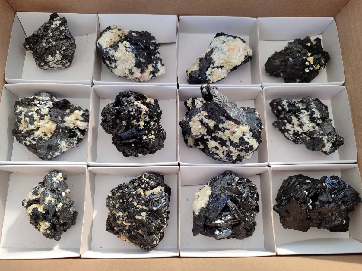 Natural Schorl Black Tourmaline and Feldspar Specimens x 12 From Namibia - Toprock Gemstones and Minerals 