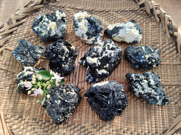 Natural Schorl Black Tourmaline and Feldspar Specimens x 12 From Namibia