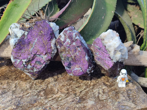 Natural Metallic Purpurite Cobbed Specimens x 3 From Erongo, Namibia
