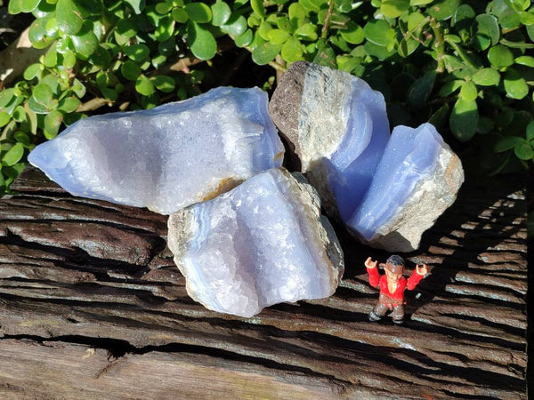 Natural Blue Lace Agate Geode Specimens x 3 From Nsanje, Malawi