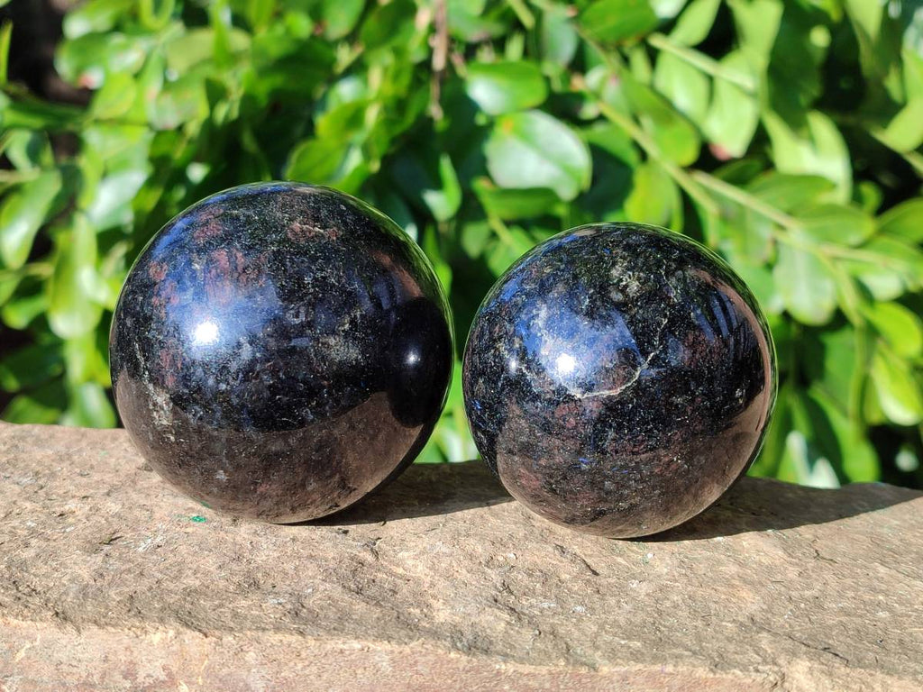 Polished Rare Blue Spark Iolite Water Sapphire Spheres x 3 From Ambatofinandrahana, Madagascar - Toprock Gemstones and Minerals 