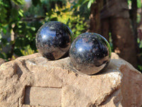 Polished Rare Blue Spark Iolite Water Sapphire Spheres x 3 From Ambatofinandrahana, Madagascar