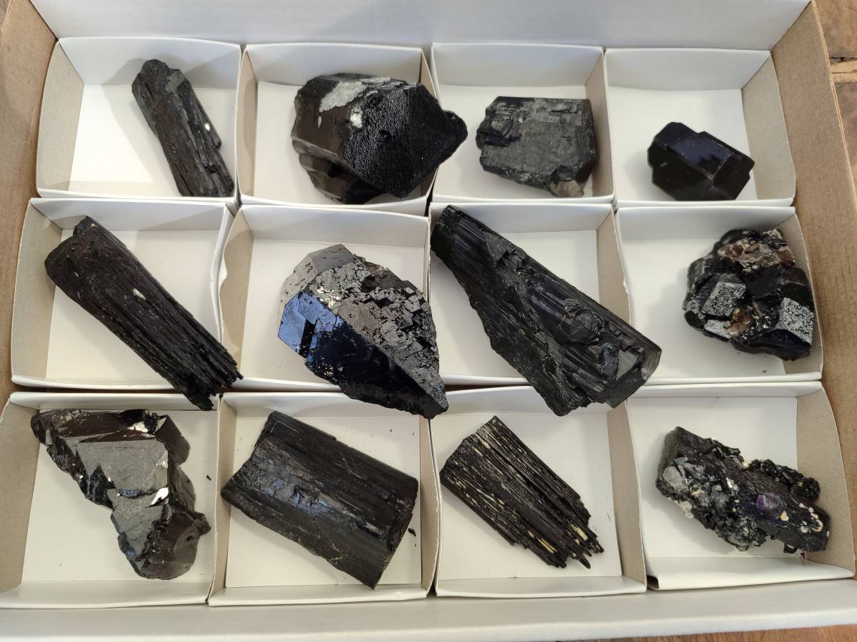 Natural Mixed Namibian Schorl Black Tourmaline Specimens x 12 From Khorigas and Erongo, Namibia - Toprock Gemstones and Minerals 