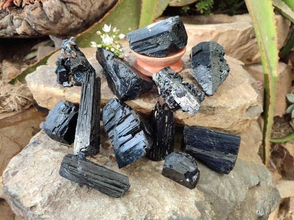 Natural Mixed Namibian Schorl Black Tourmaline Specimens x 12 From Khorigas and Erongo, Namibia