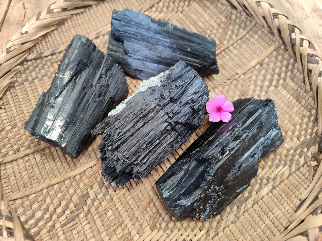 Natural Mixed Namibian Schorl Black Tourmaline Specimens x 4 From Khorigas and Erongo, Namibia - Toprock Gemstones and Minerals 