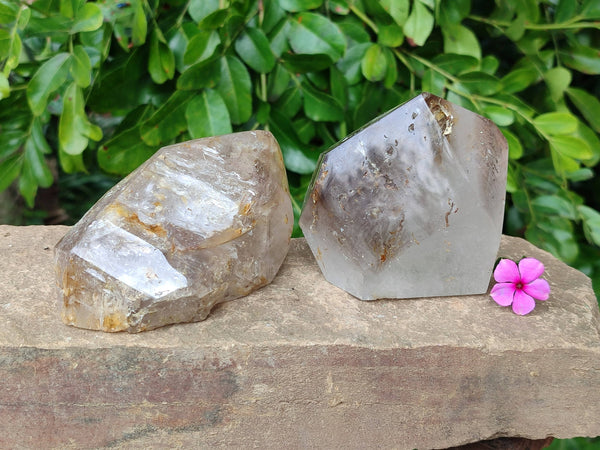 Polished Smokey Quartz Free Form and Double Terminated Crystals x 2 From Madagascar - Toprock Gemstones and Minerals 