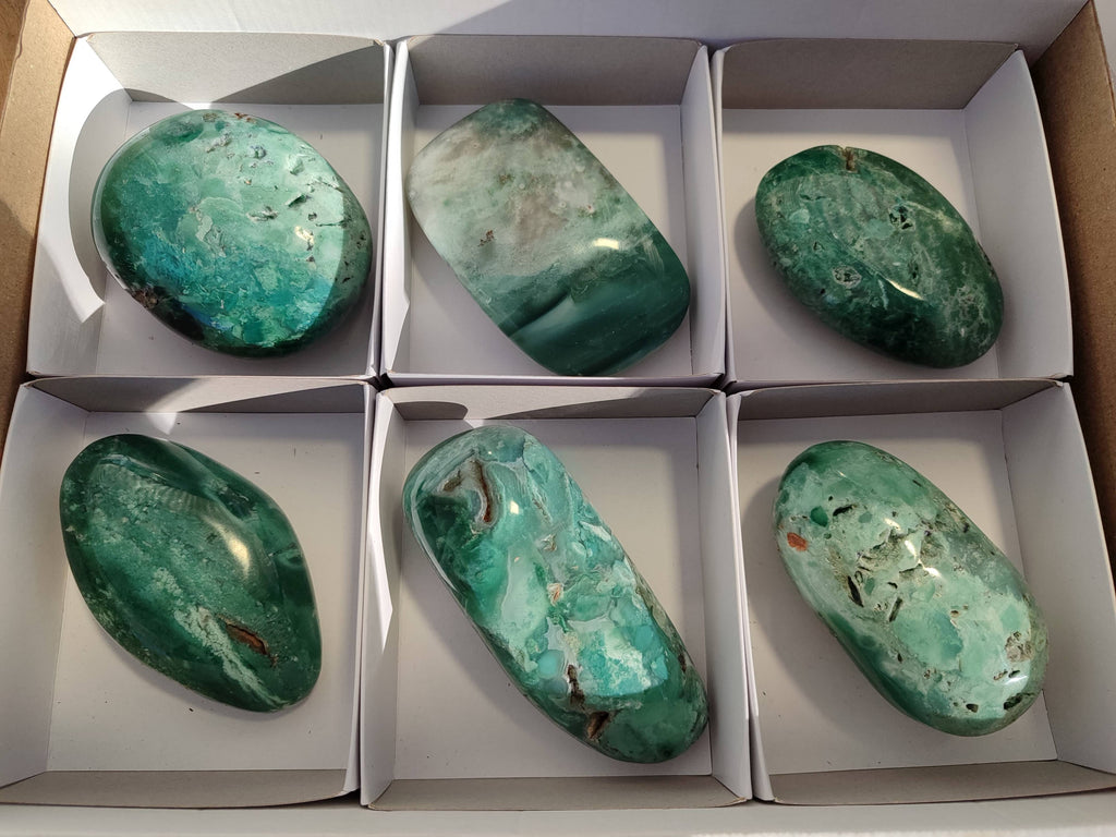 Polished Emerald Mtorolite Palm Stones x 6 From Mutorashanga, Zimbabwe - Toprock Gemstones and Minerals 