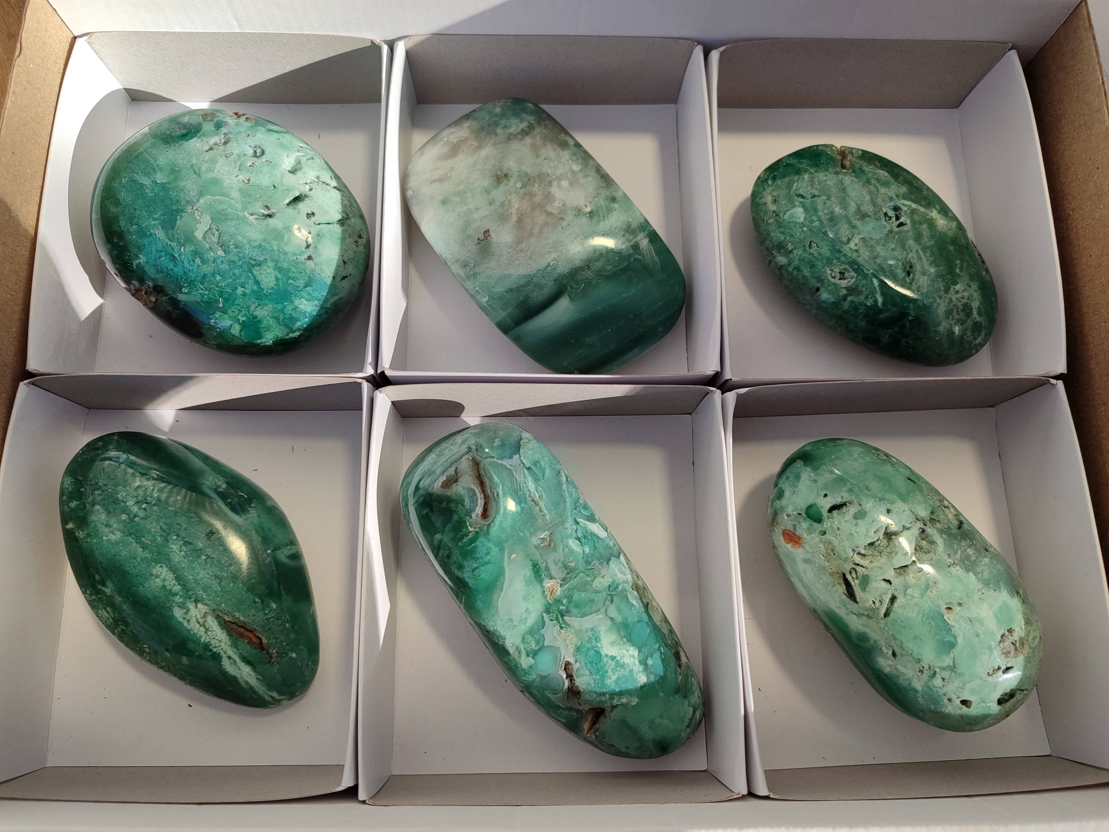 Polished Emerald Mtorolite Palm Stones x 6 From Mutorashanga, Zimbabwe - Toprock Gemstones and Minerals 
