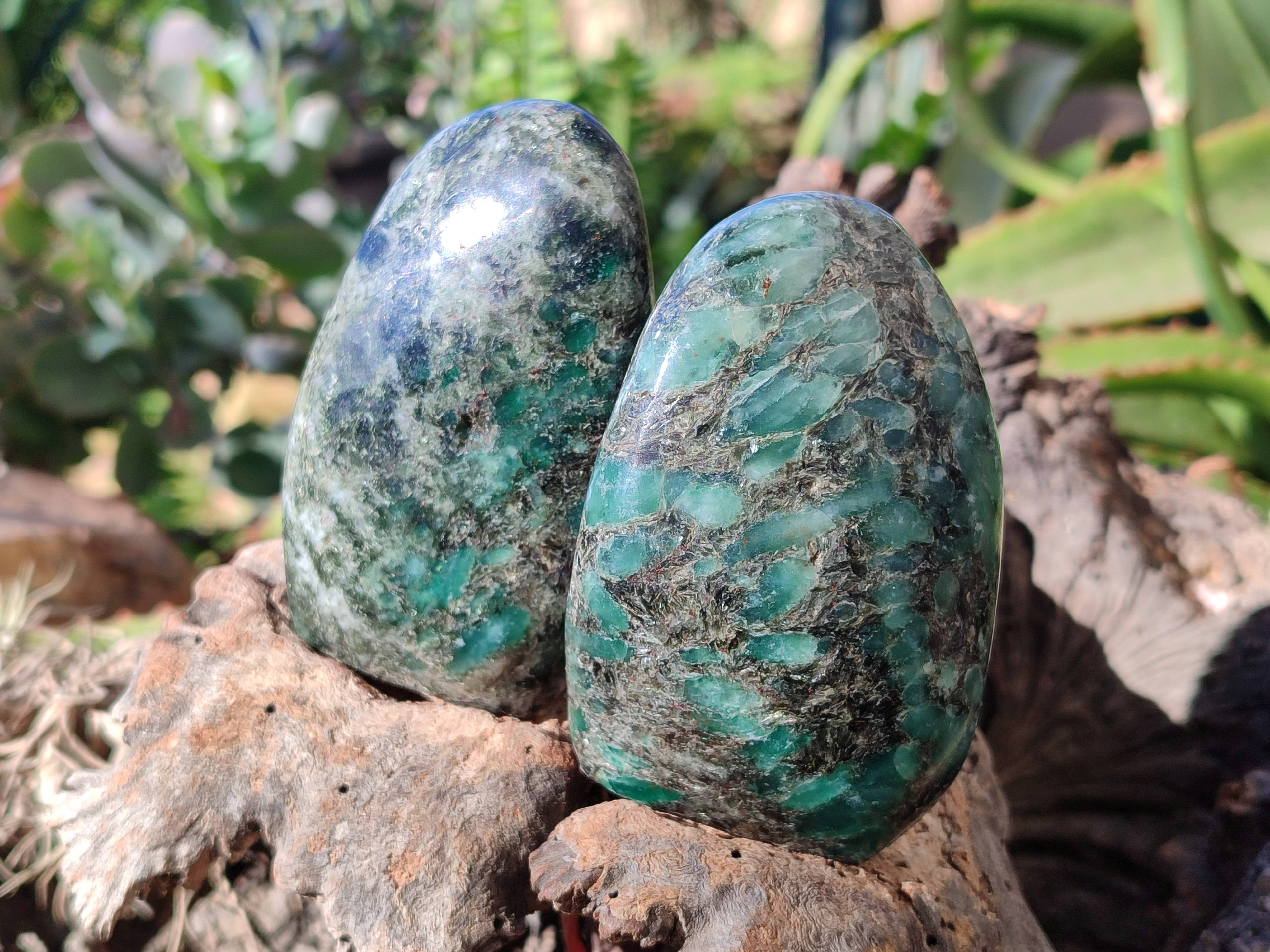 Polished Emerald Mica In Matrix 'Mutokolite' Standing Free Forms x 3 From Mutoko, Zimbabwe - Toprock Gemstones and Minerals 