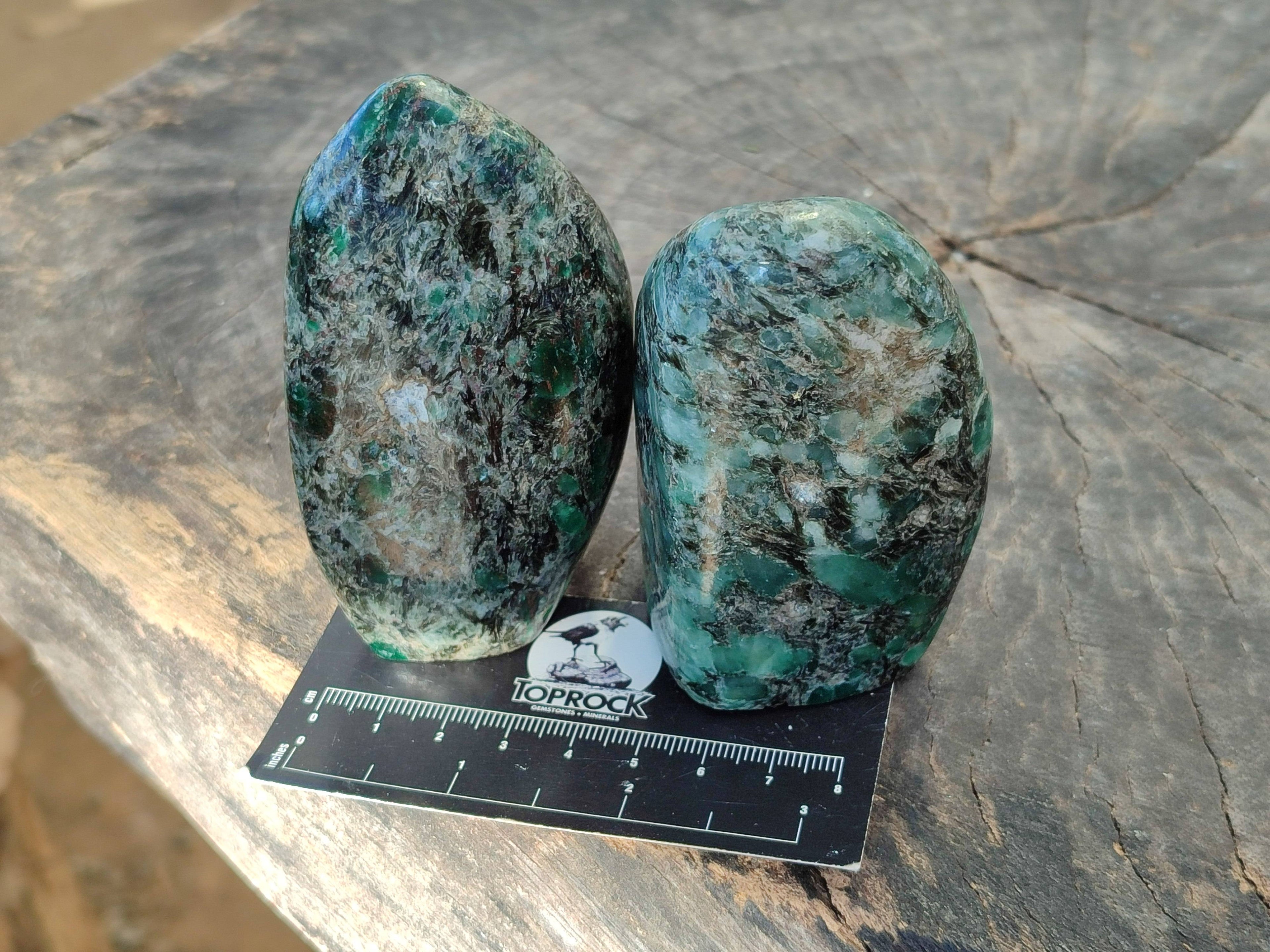 Polished Emerald Mica In Matrix 'Mutokolite' Standing Free Forms x 3 From Mutoko, Zimbabwe - Toprock Gemstones and Minerals 