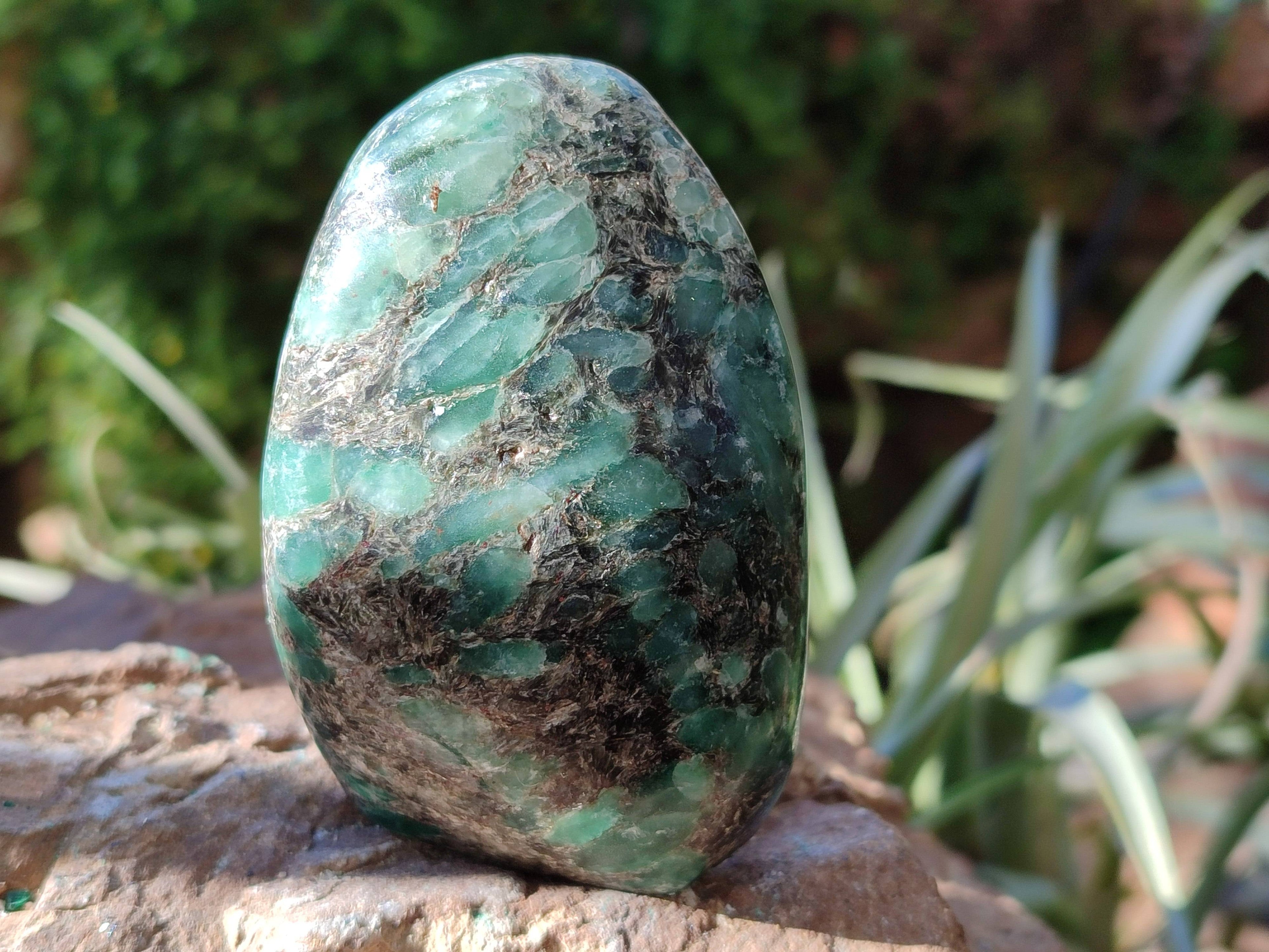 Polished Emerald Mica In Matrix 'Mutokolite' Standing Free Forms x 3 From Mutoko, Zimbabwe - Toprock Gemstones and Minerals 